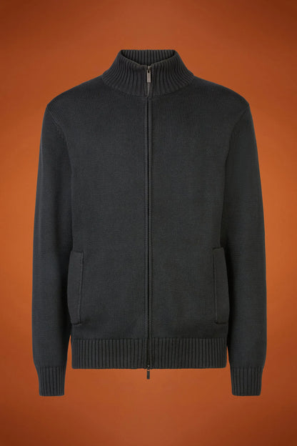 Men's regular fit zipped high neck cardigan in 100% cotton