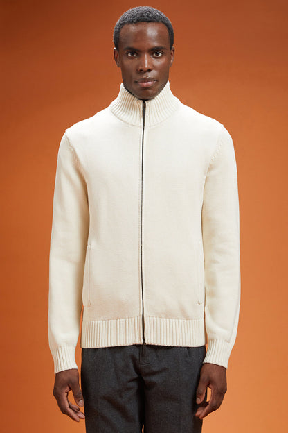 Men's regular fit zipped high neck cardigan in 100% cotton