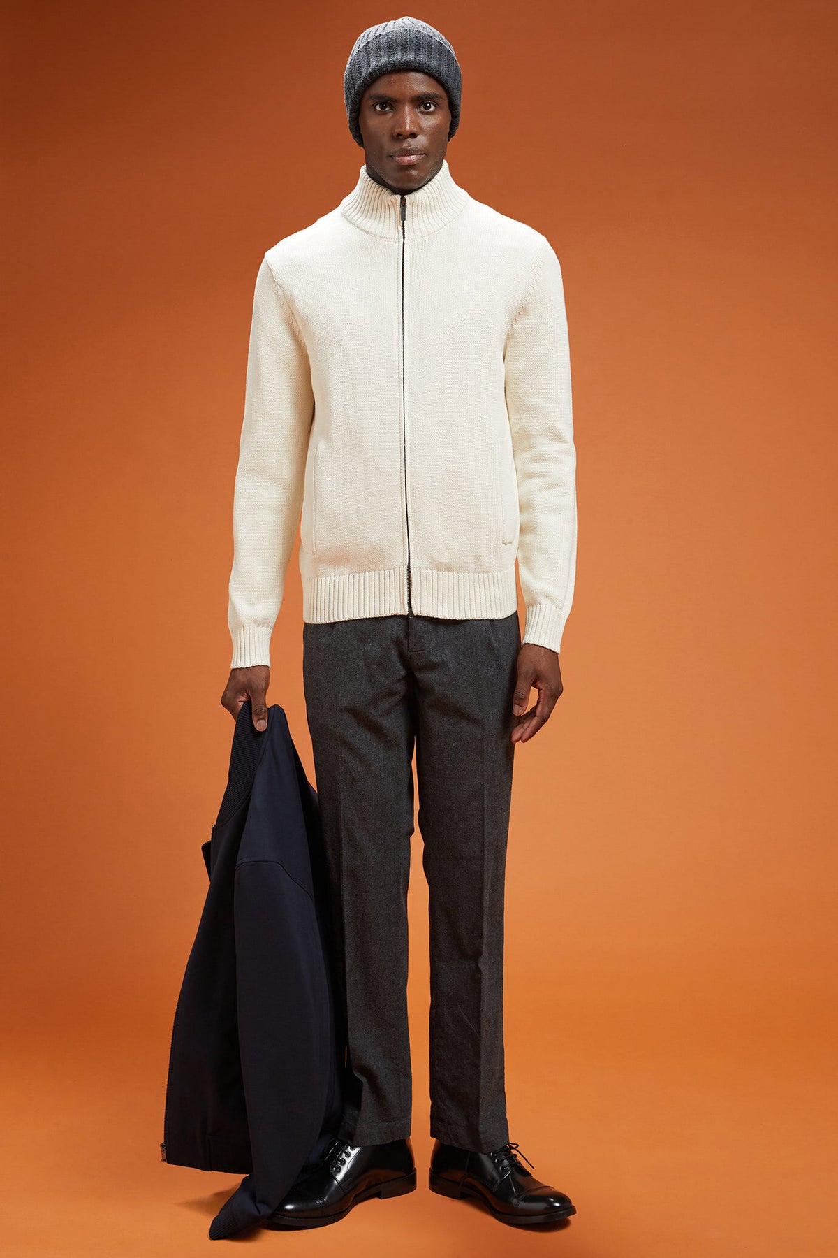 Men's regular fit zipped high neck cardigan in 100% cotton