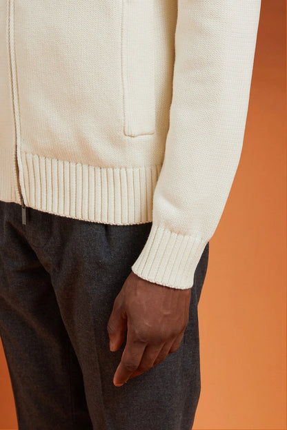 Men's regular fit zipped high neck cardigan in 100% cotton