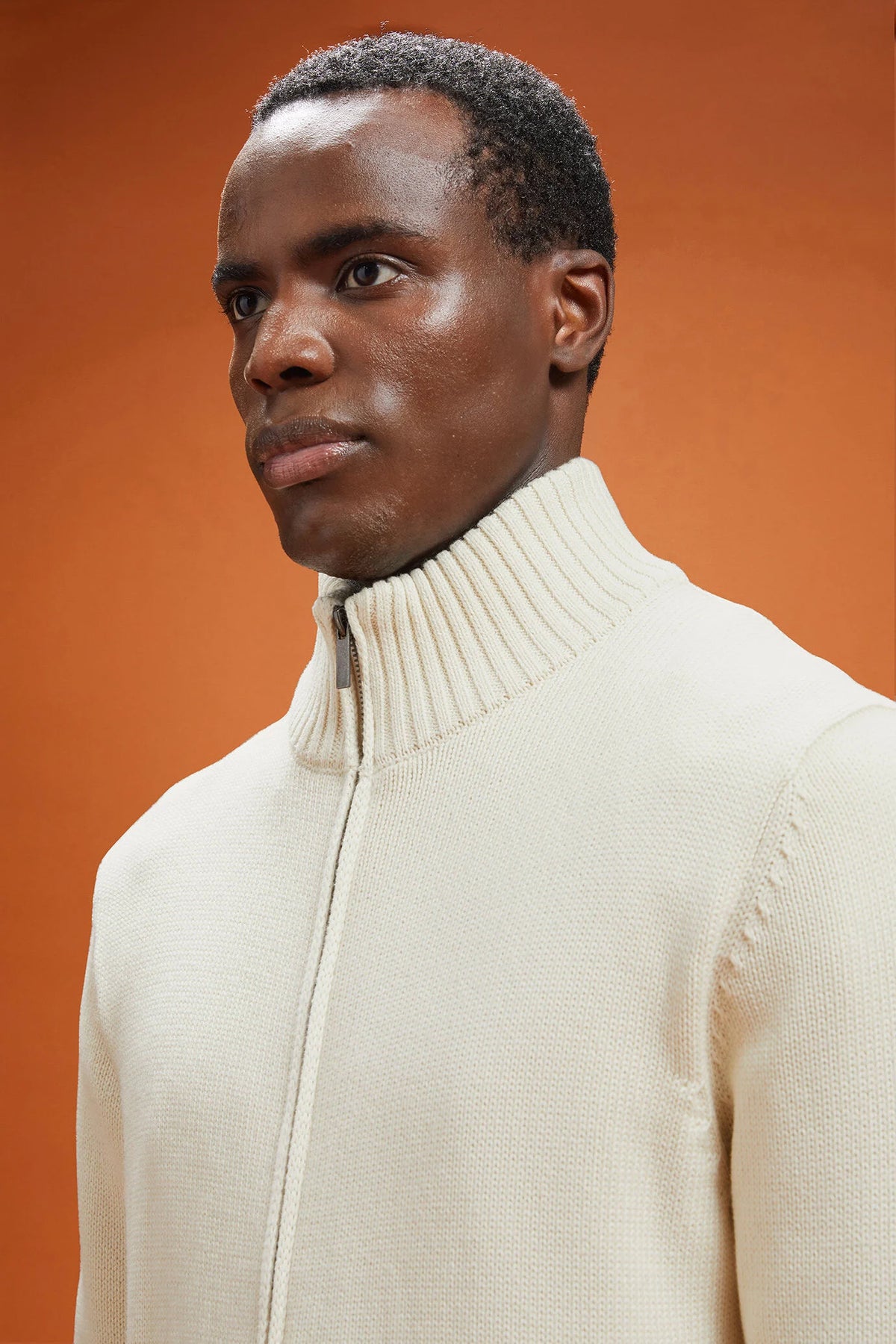 Men's regular fit zipped high neck cardigan in 100% cotton