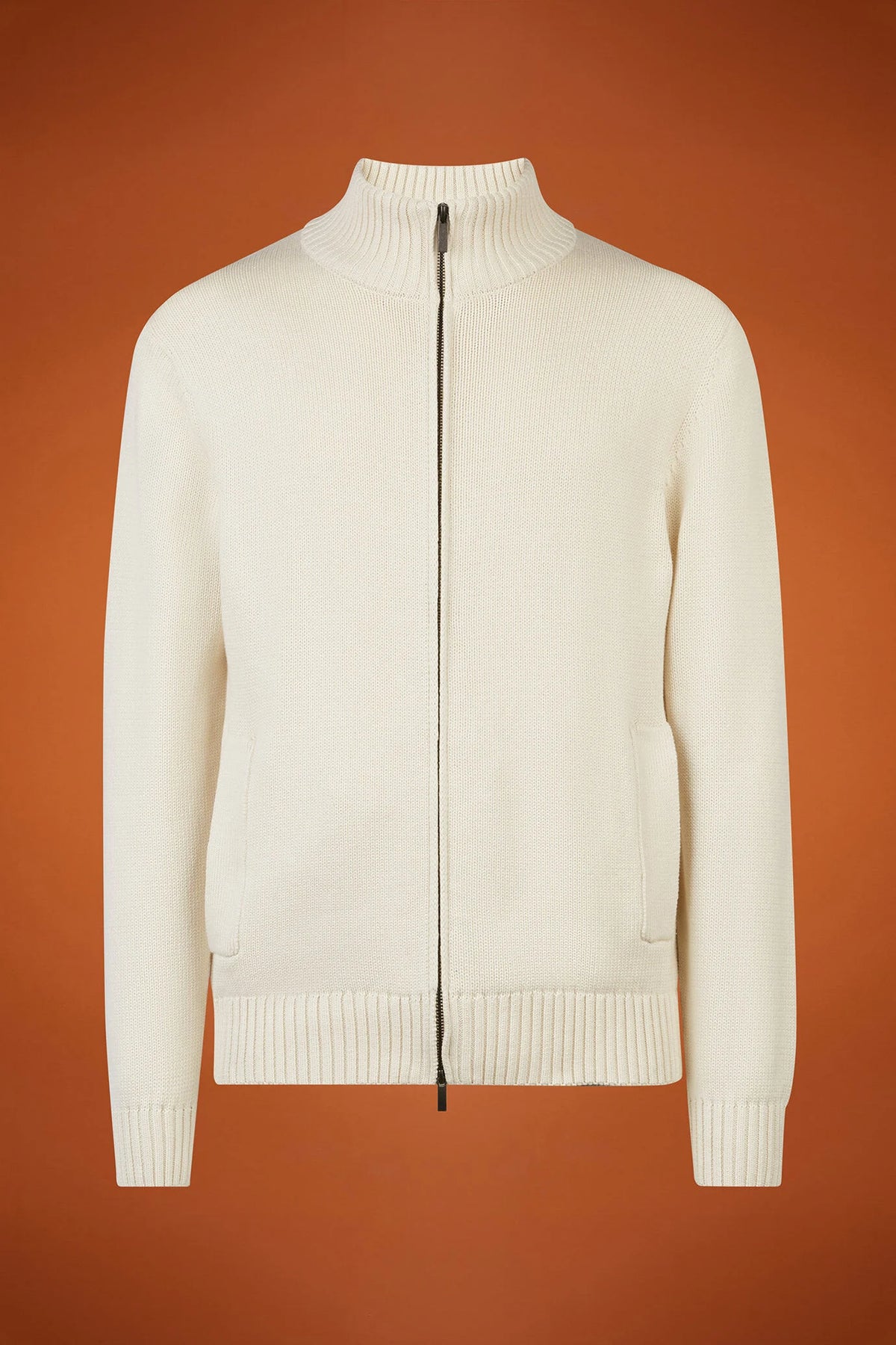 Men's regular fit zipped high neck cardigan in 100% cotton
