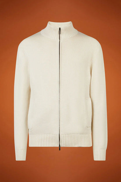 Men's regular fit zipped high neck cardigan in 100% cotton