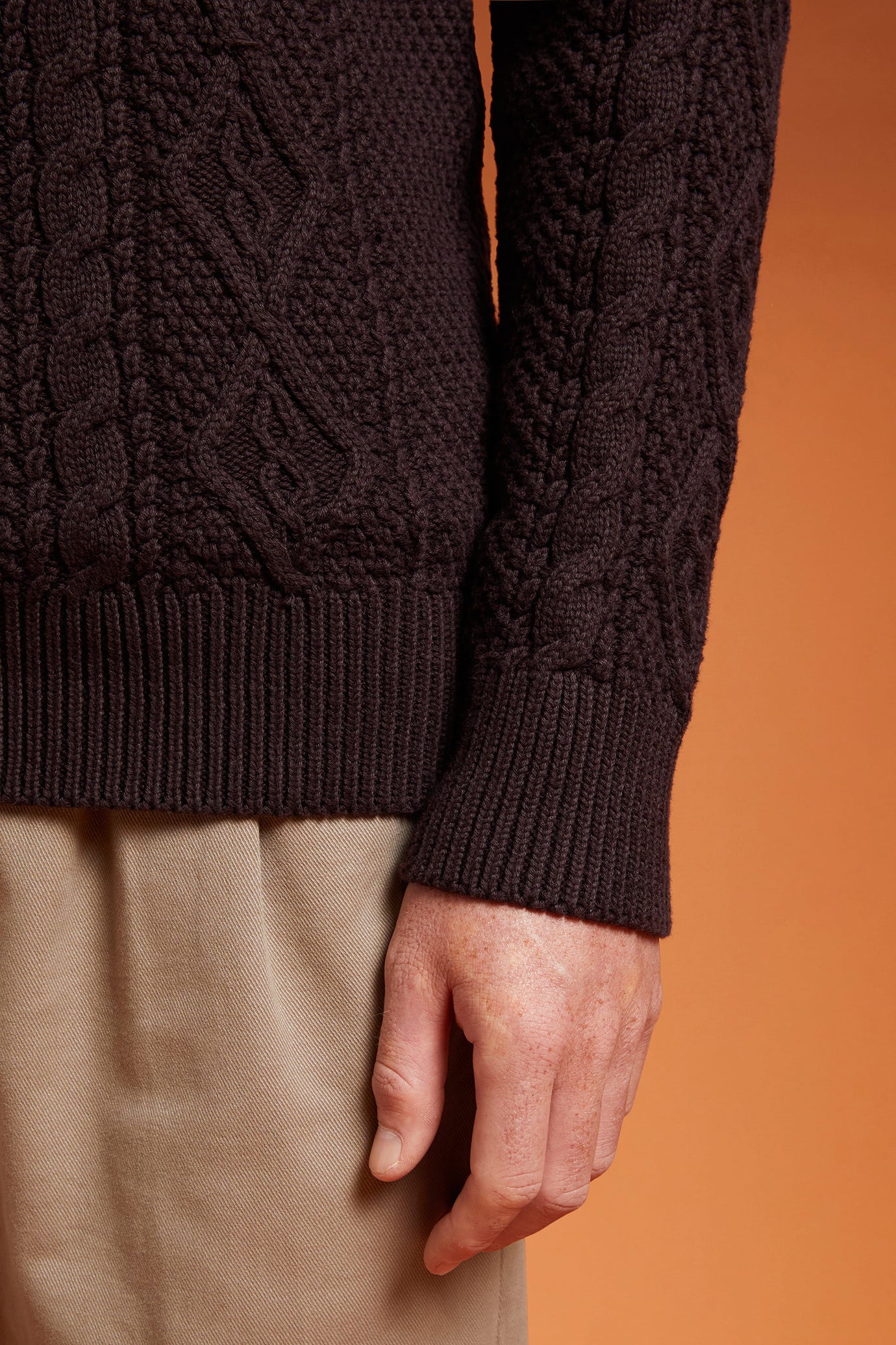Men's regular fit cable knit jumper in 100% cotton with a crew neck