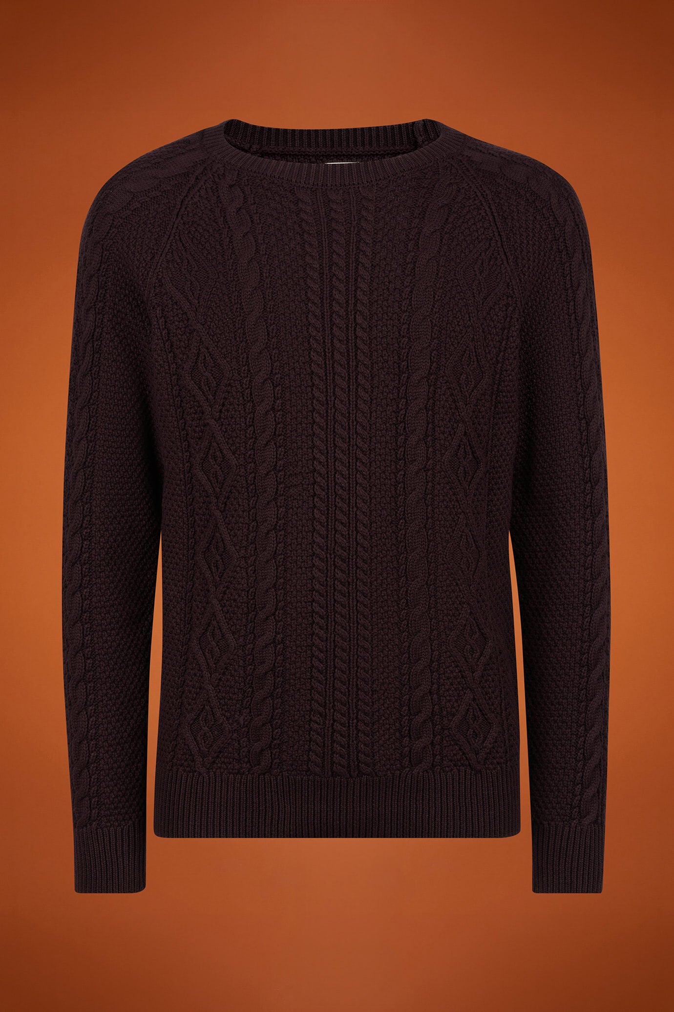 Men's regular fit cable knit jumper in 100% cotton with a crew neck