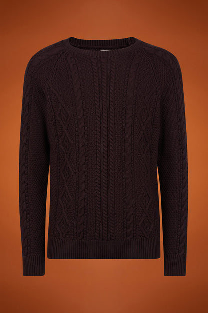 Men's regular fit cable knit jumper in 100% cotton with a crew neck
