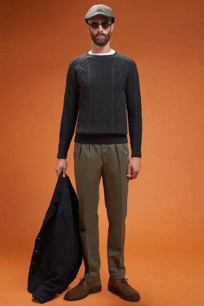 Men's regular fit cable knit jumper in 100% cotton with a crew neck