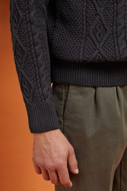 Men's regular fit cable knit jumper in 100% cotton with a crew neck