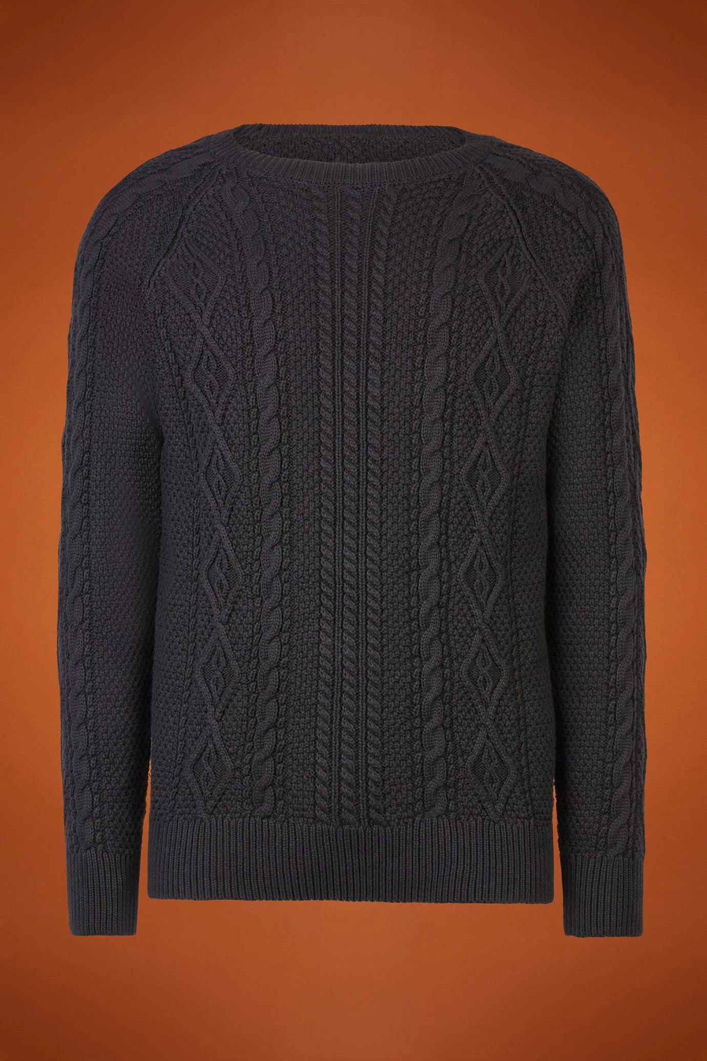 Men's regular fit cable knit jumper in 100% cotton with a crew neck