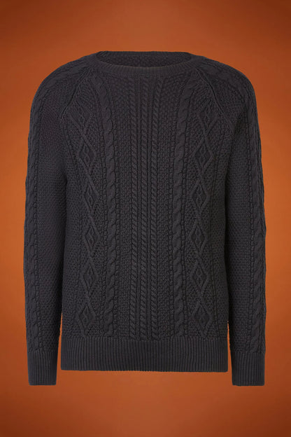 Men's regular fit cable knit jumper in 100% cotton with a crew neck