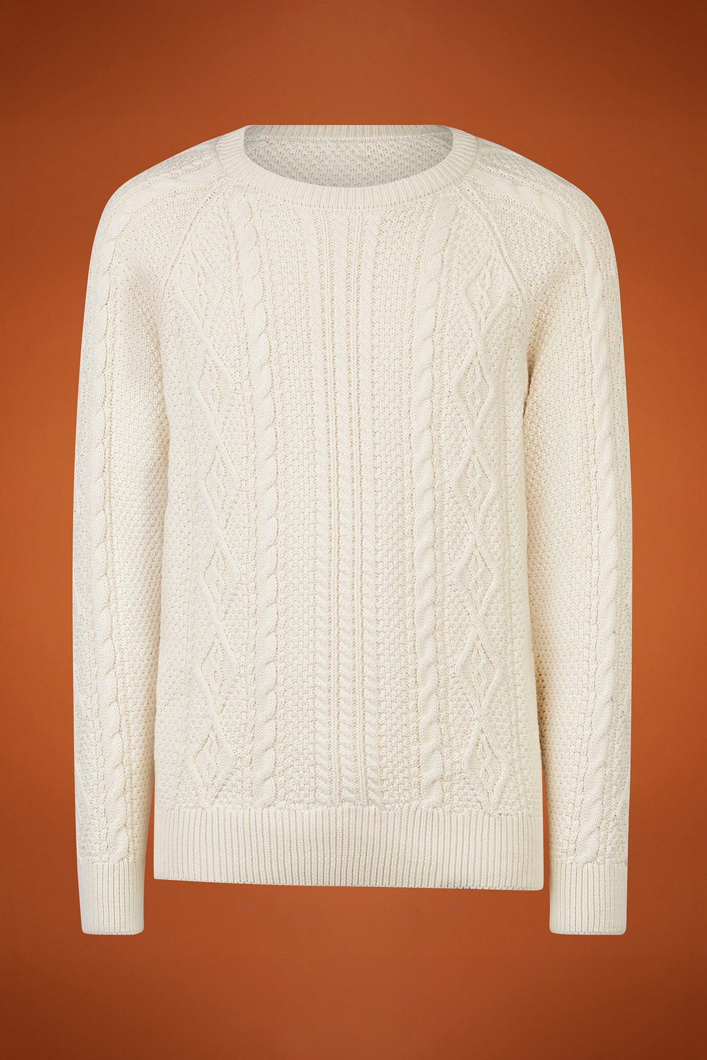 Men's regular fit cable knit jumper in 100% cotton with a crew neck