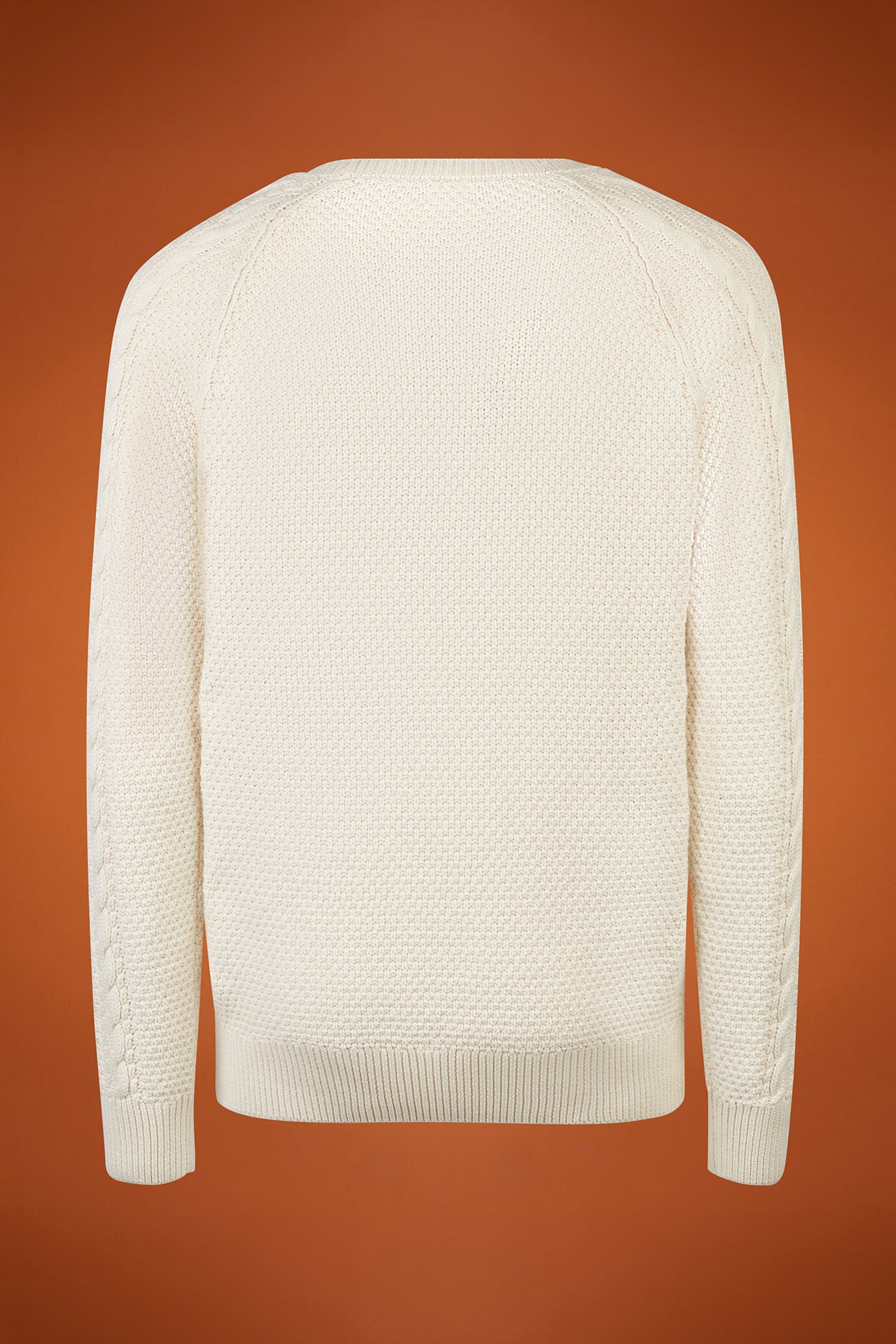 Men's regular fit cable knit jumper in 100% cotton with a crew neck