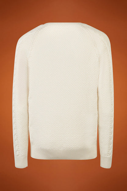 Men's regular fit cable knit jumper in 100% cotton with a crew neck