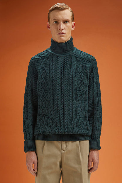 Men's regular fit cable knit jumper in 100% cotton with a high neck