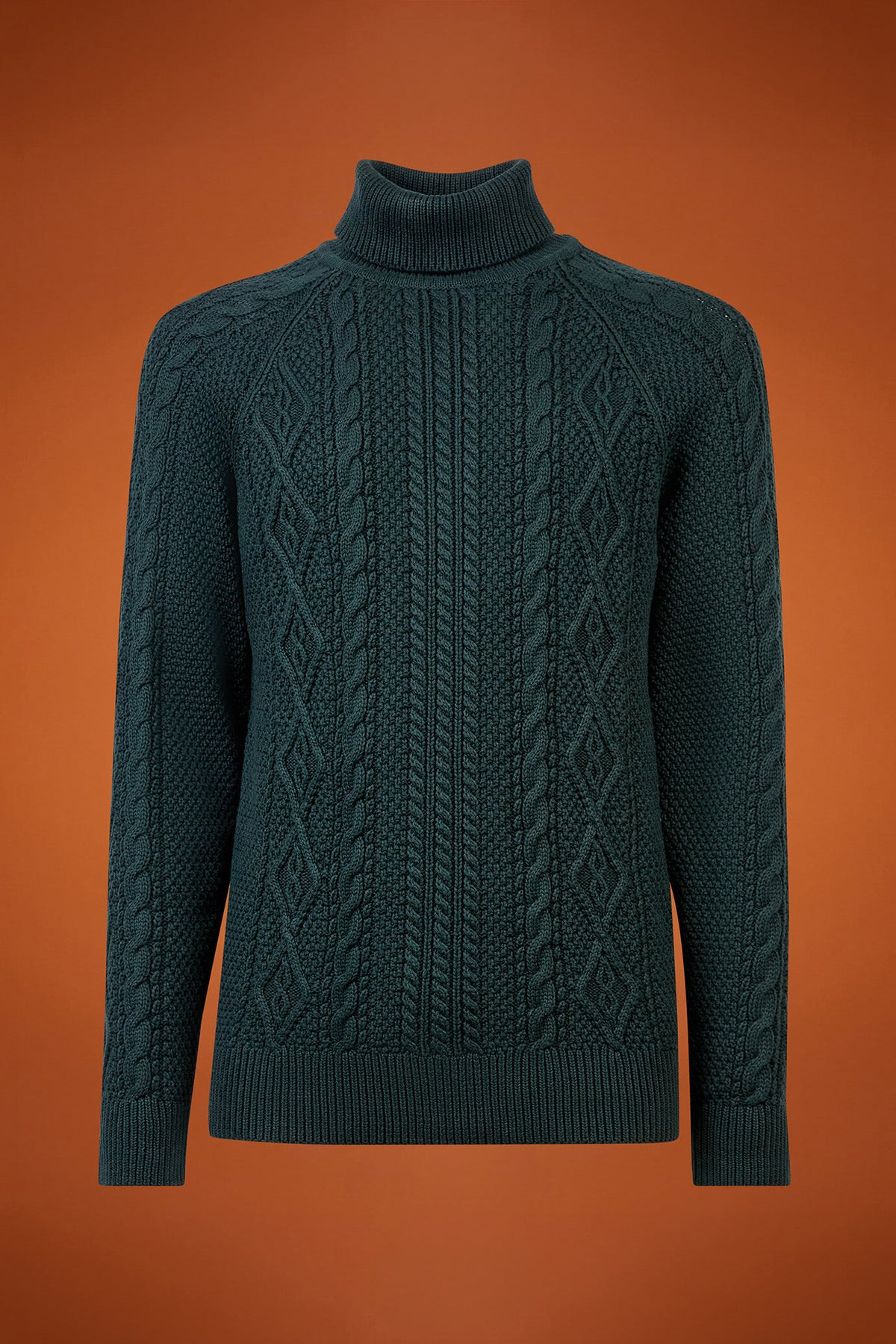 Men's regular fit cable knit jumper in 100% cotton with a high neck