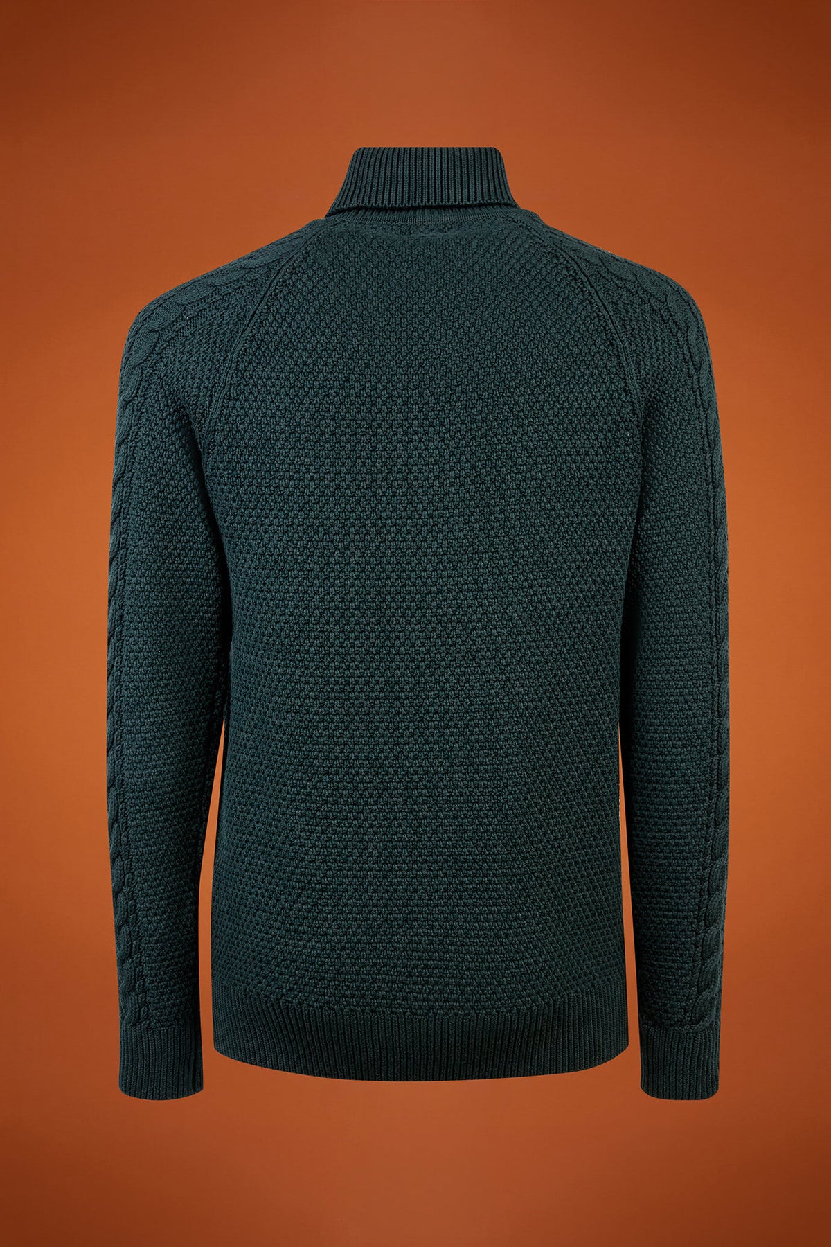 Men's regular fit cable knit jumper in 100% cotton with a high neck