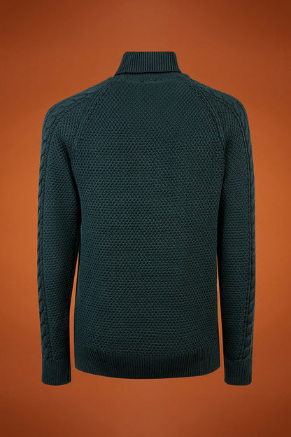 Men's regular fit cable knit jumper in 100% cotton with a high neck