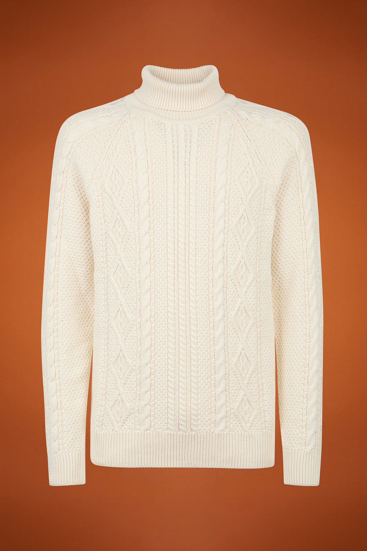 Men's regular fit cable knit jumper in 100% cotton with a high neck