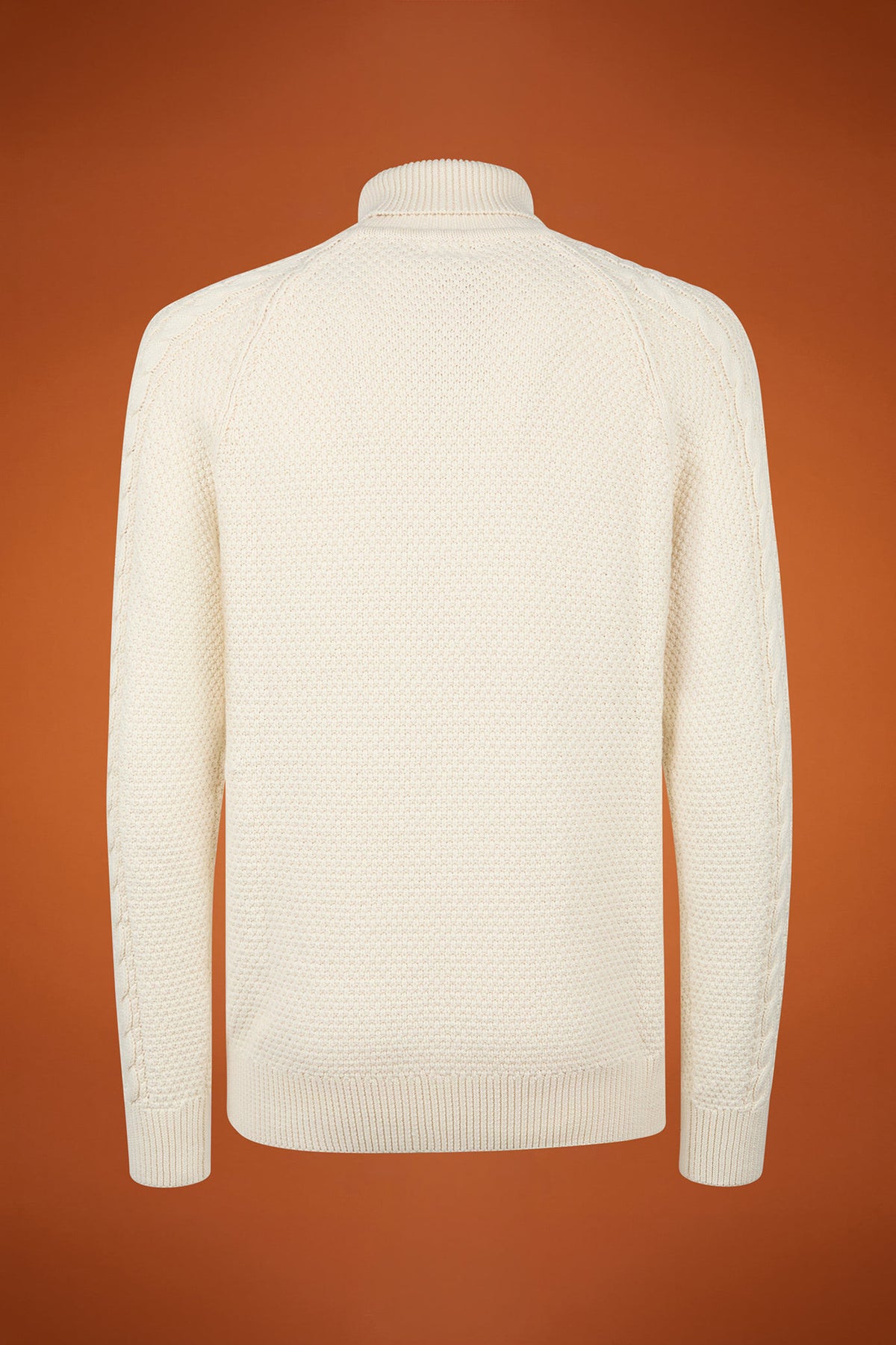 Men's regular fit cable knit jumper in 100% cotton with a high neck