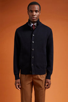 Men's regular fit high neck cardigan in 100% cotton