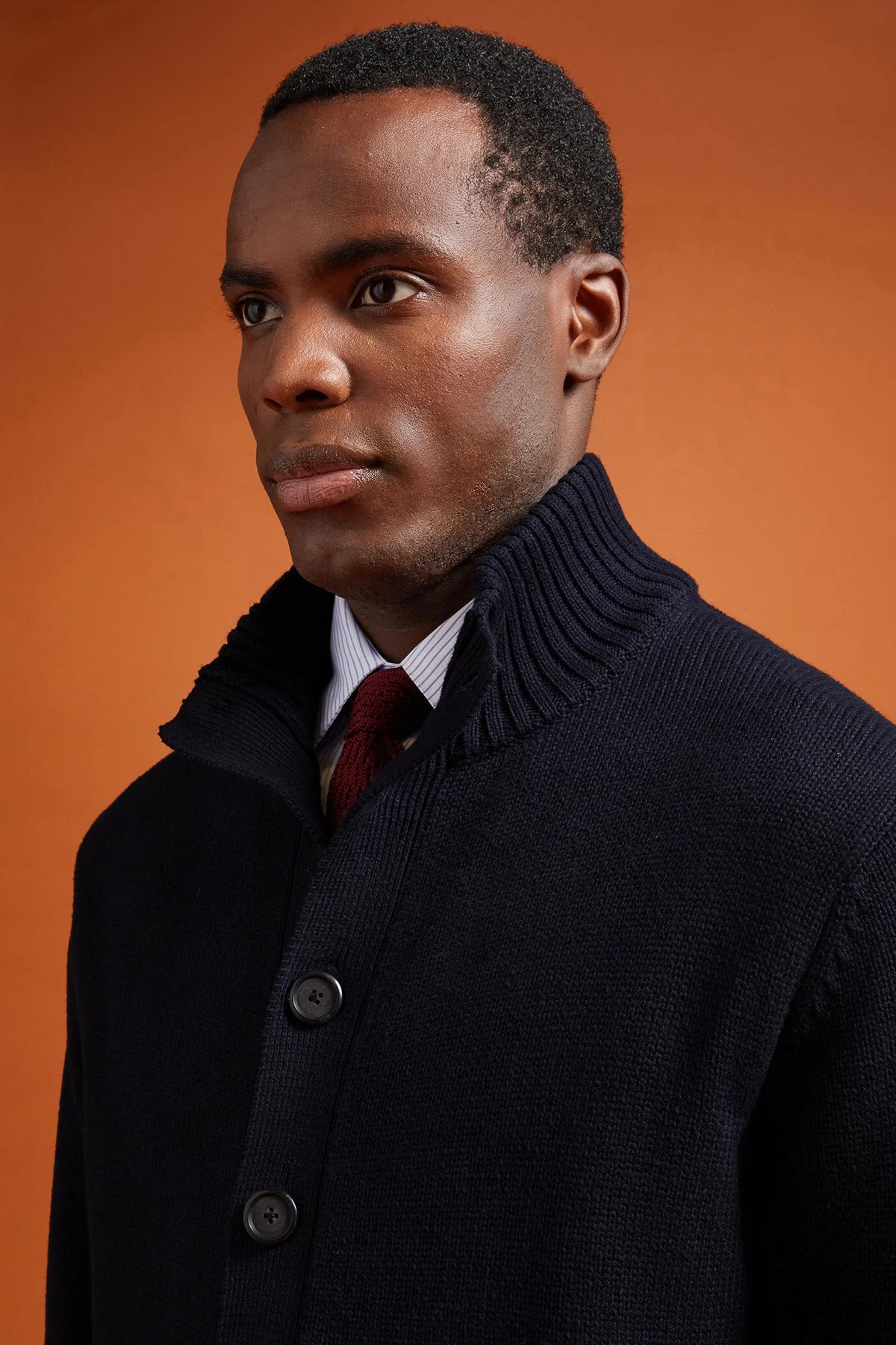 Men's regular fit high neck cardigan in 100% cotton