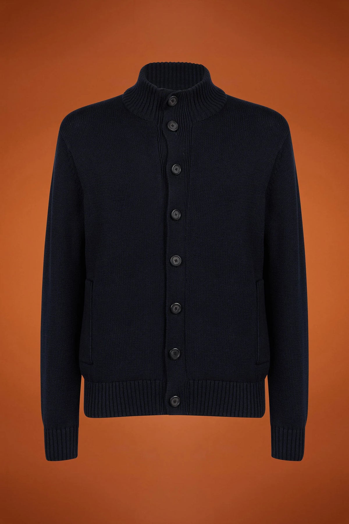 Men's regular fit high neck cardigan in 100% cotton
