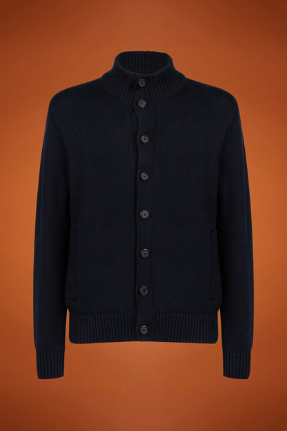 Men's regular fit high neck cardigan in 100% cotton