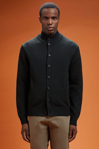 Men's regular fit high neck cardigan in 100% cotton