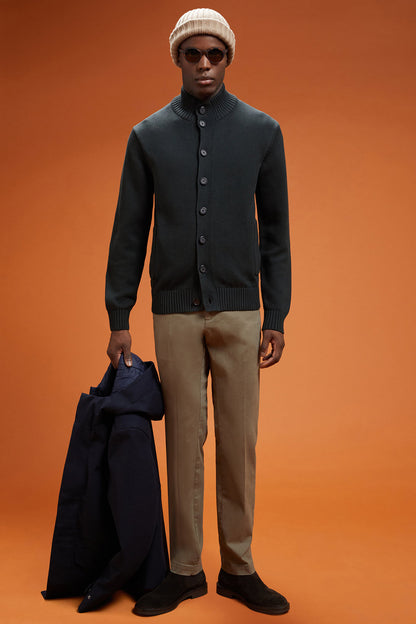 Men's regular fit high neck cardigan in 100% cotton