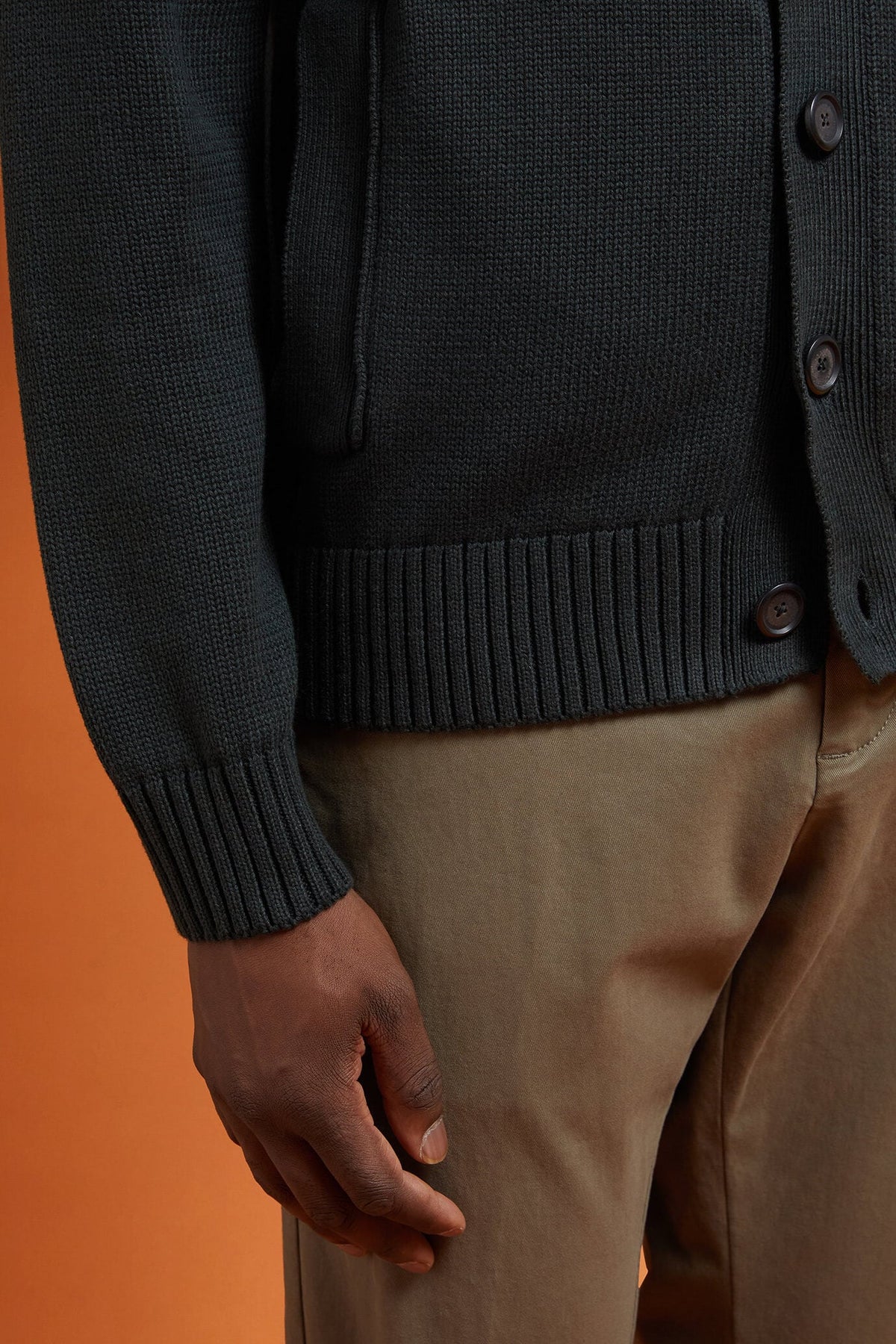 Men's regular fit high neck cardigan in 100% cotton