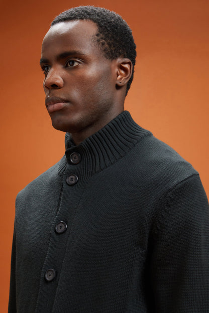 Men's regular fit high neck cardigan in 100% cotton