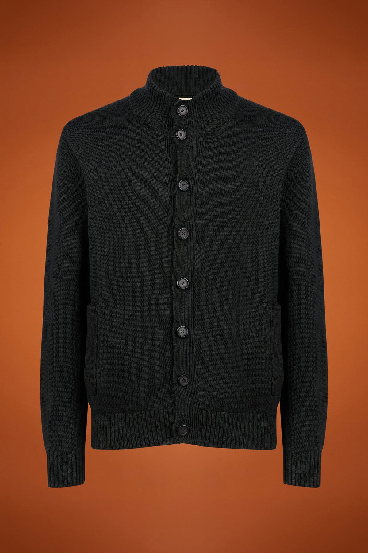 Men's regular fit high neck cardigan in 100% cotton