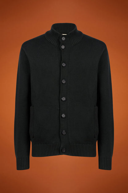 Men's regular fit high neck cardigan in 100% cotton