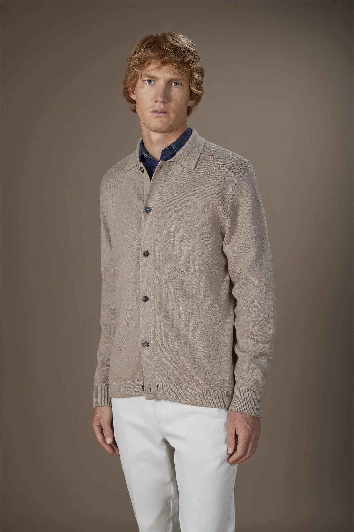 Men's regular fit polo shirt in wool and cotton