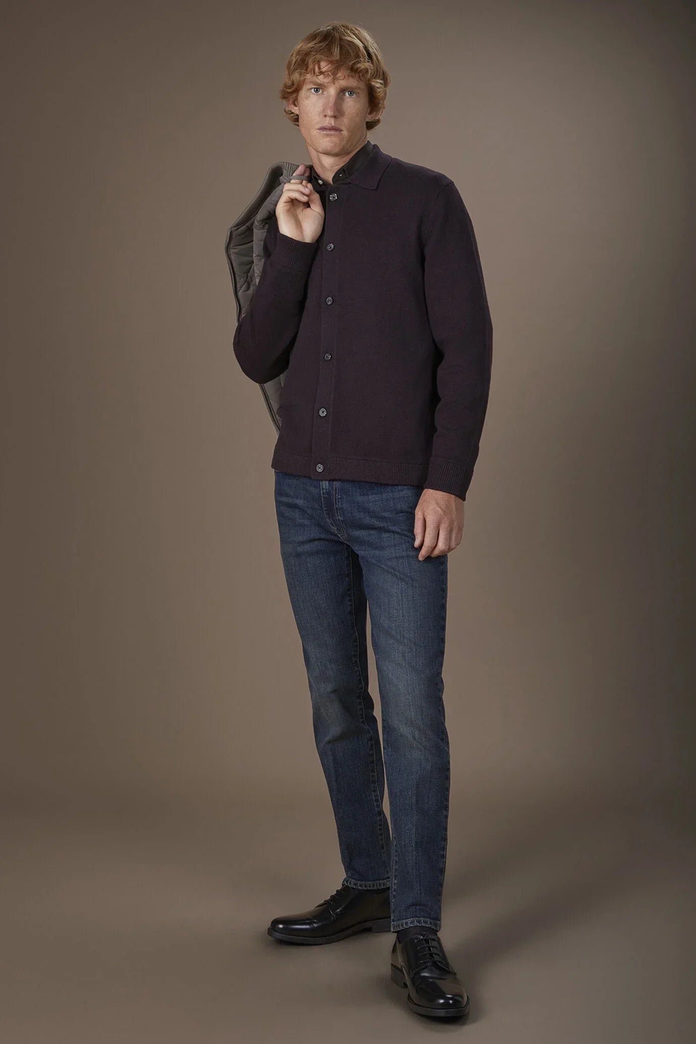Men's regular fit polo shirt in wool and cotton