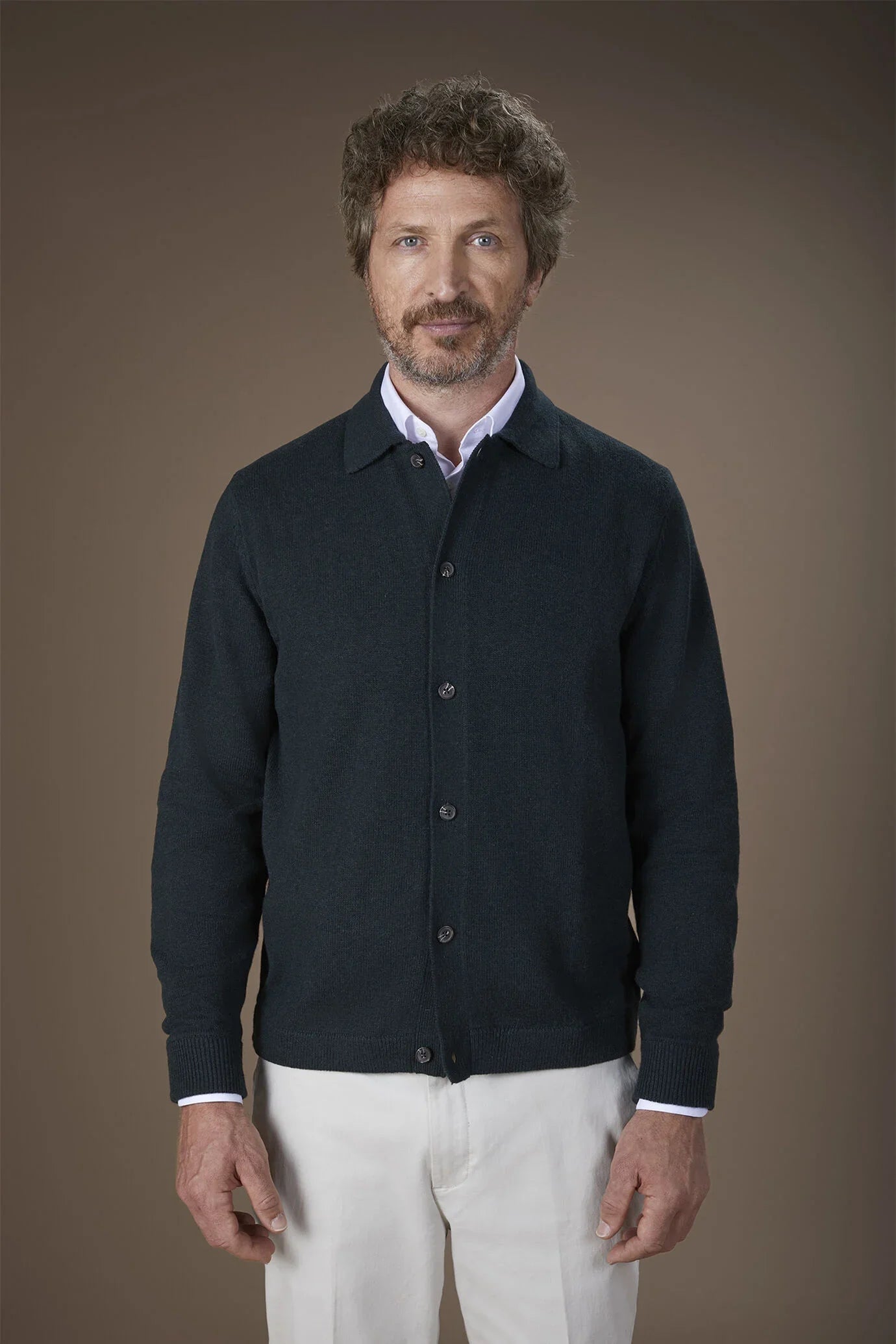 Men's regular fit polo shirt in wool and cotton