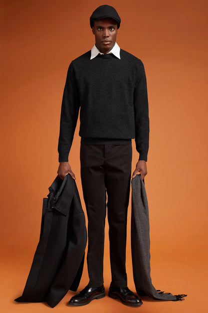 Men's regular fit crew neck jumper in 100% extra fine merino wool