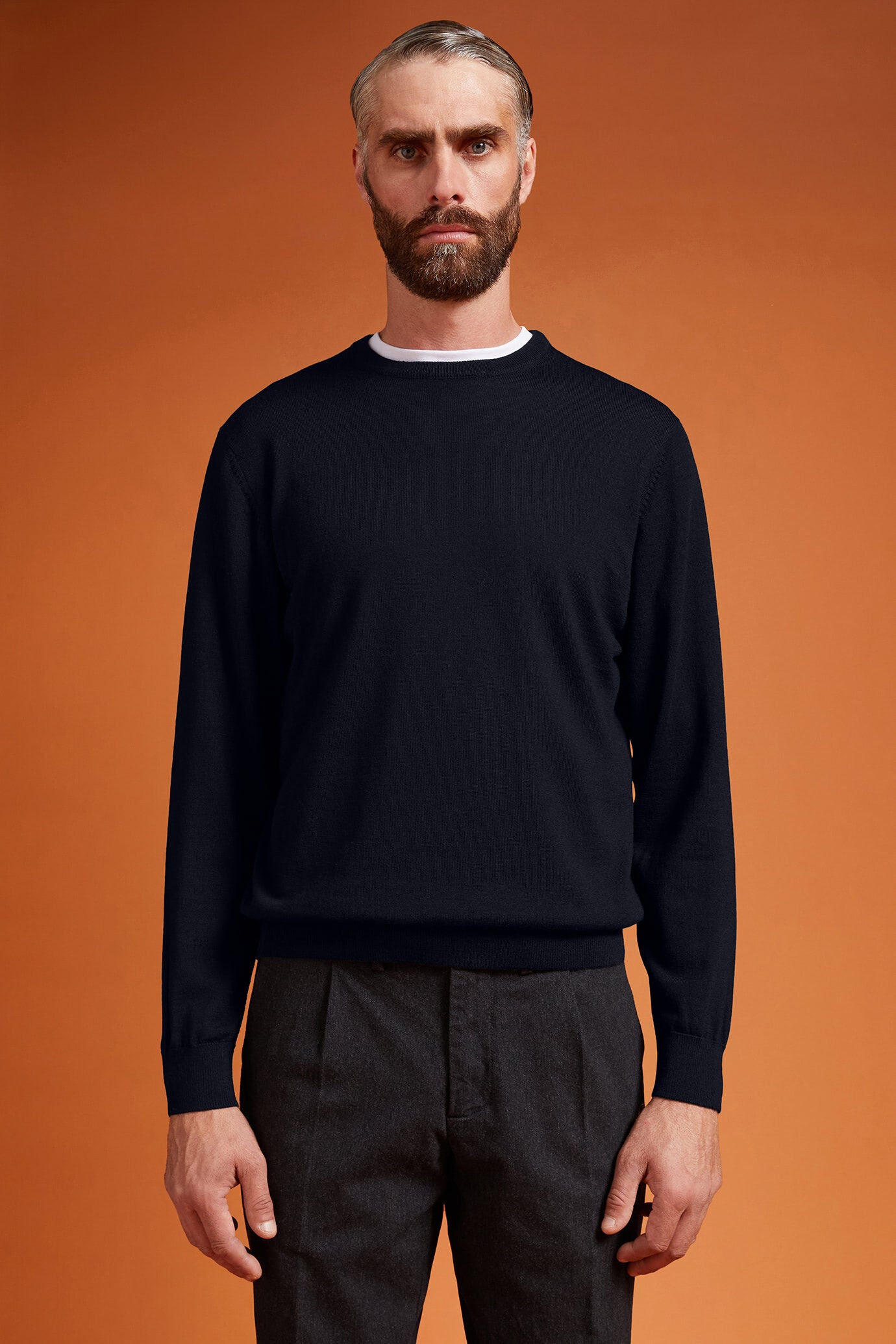 Men's regular fit crew neck jumper in 100% extra fine merino wool