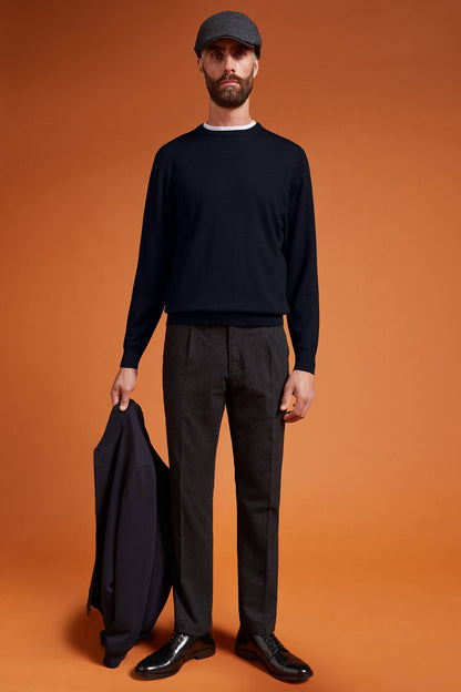 Men's regular fit crew neck jumper in 100% extra fine merino wool