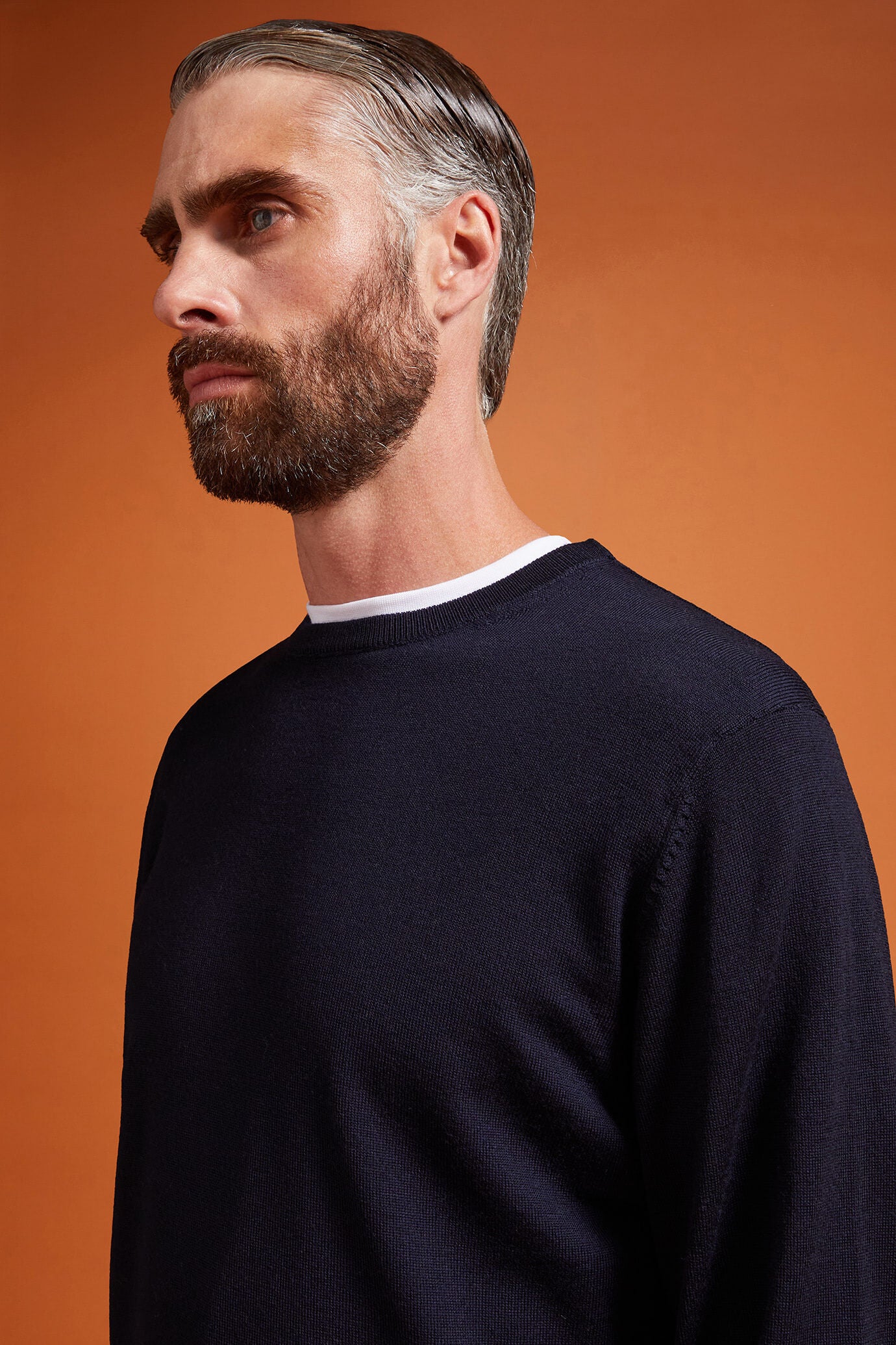 Men's regular fit crew neck jumper in 100% extra fine merino wool