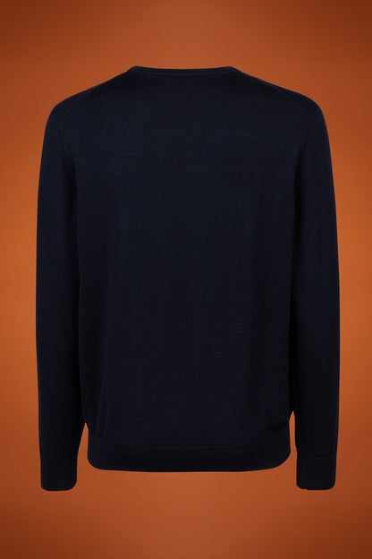 Men's regular fit crew neck jumper in 100% extra fine merino wool