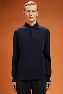Men's long-sleeved 100% cotton polo shirt with a classic collar in a regular fit