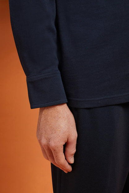 Men's long-sleeved 100% cotton polo shirt with a classic collar in a regular fit