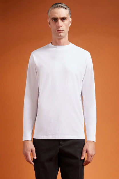 Men's regular fit long-sleeved crew neck T-shirt in 100% cotton