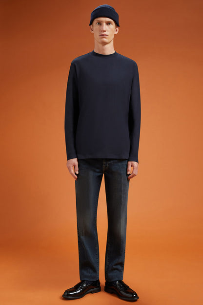 Men's regular fit long-sleeved crew neck T-shirt in 100% cotton