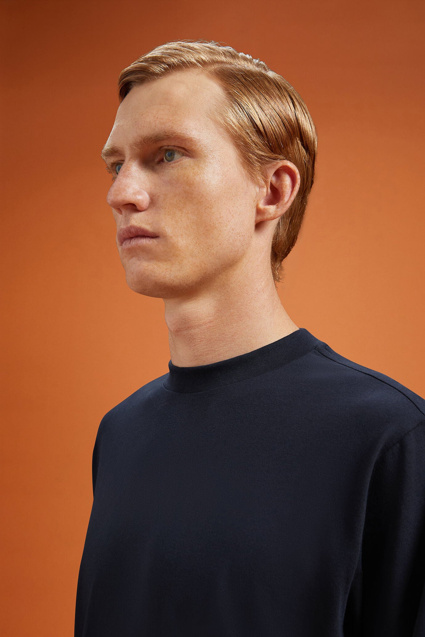 Men's regular fit long-sleeved crew neck T-shirt in 100% cotton