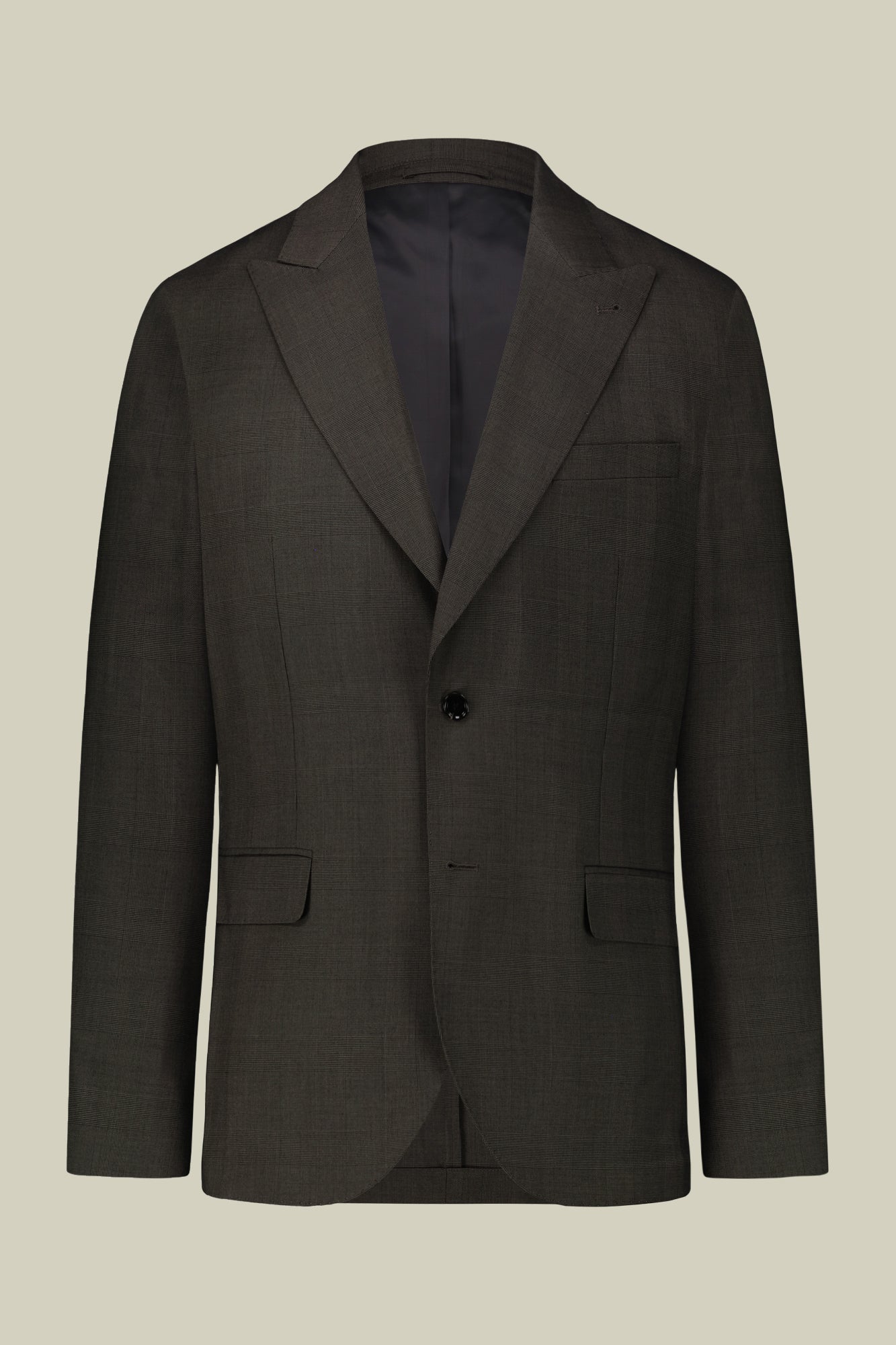 Single-breasted men's suit with single-pleat trousers in Prince of Wales check fabric