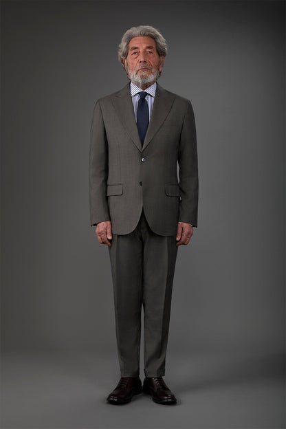 Single-breasted men's suit with single-pleat trousers in Prince of Wales check fabric Taupe