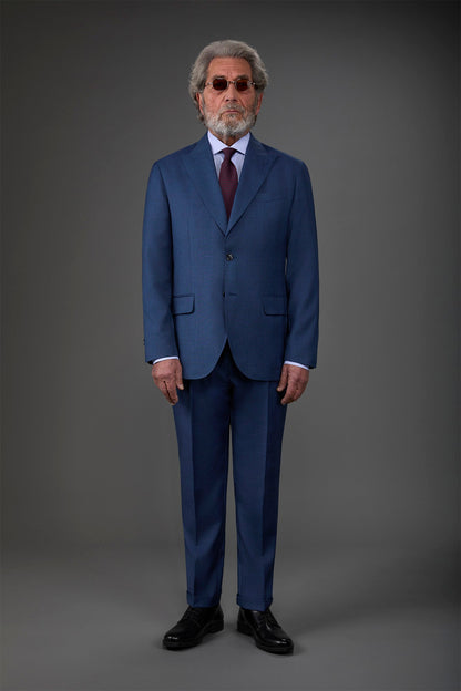 Single-breasted men's suit with single-pleat trousers in Prince of Wales check fabric Denim