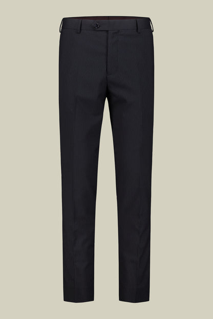 Single-breasted men's suit with flat front trousers in a pinstripe fabric